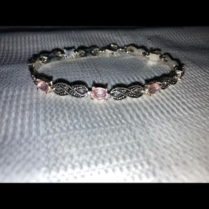 Pink Stone Silver Toned Bracelet